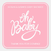 Oh Baby Baby shower Vierkante Sticker - Roze (Voorkant)