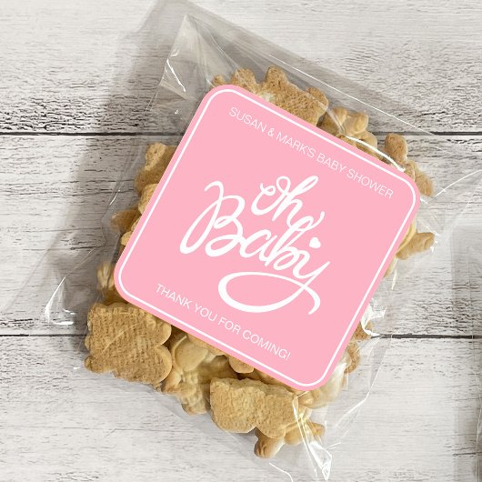 Oh Baby Baby shower Vierkante Sticker - Roze