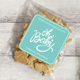Oh Baby Baby shower Vierkante Sticker - Turquoise