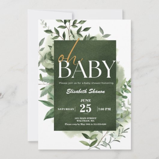 Oh Baby! Baby shower voor Waterverf van groen Kaart (Voorkant)