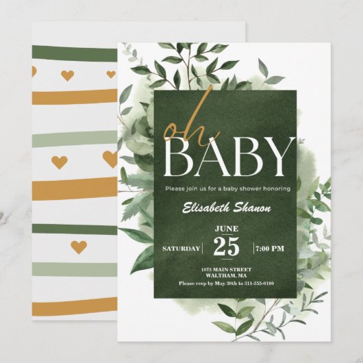 Oh Baby! Baby shower voor Waterverf van groen Kaart (Voorkant / Achterkant)
