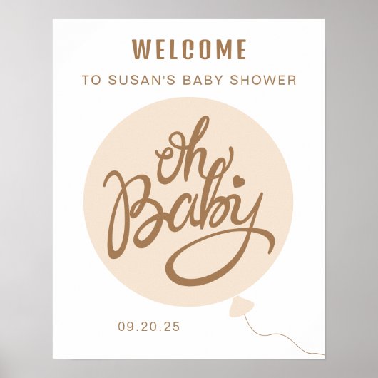 Oh Baby - Baby shower Welkom Poster - Ballon (Voorkant)