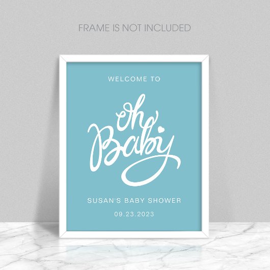 Oh Baby - Baby shower Welkom Poster - Blauw
