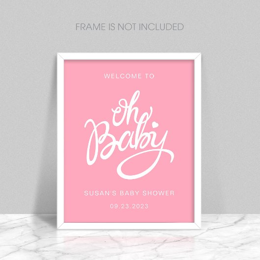 Oh Baby - Baby shower Welkom Poster - Roze