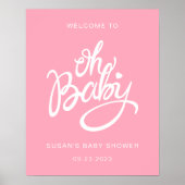 Oh Baby - Baby shower Welkom Poster - Roze (Voorkant)