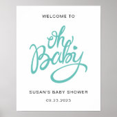 Oh Baby - Baby shower Welkom Poster - Turquoise (Voorkant)