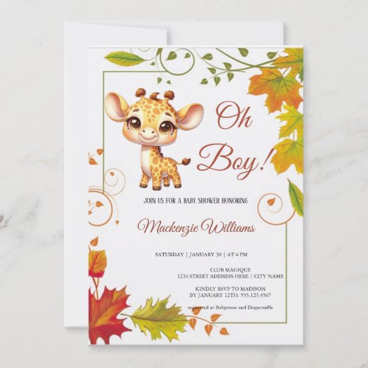 Oh baby babyshower giraffe uitnodiging (Voorkant)