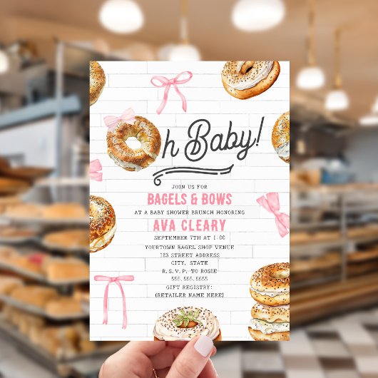 Oh Baby Bagels & Bows Roze Baby shower Brunch Kaart