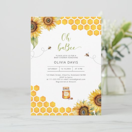 Oh Baby Bee Honey Baby shower Invitation Kaart (Staand voorkant)