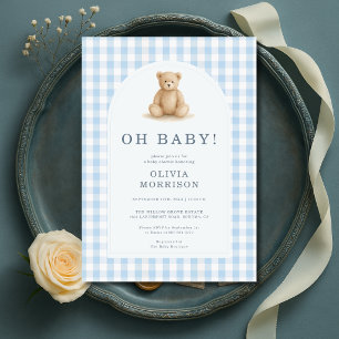 Oh Baby Beer Blauwe Gingham Baby Shower Kaart