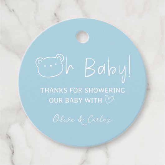Oh Baby Beer en Hart Dank U Baby shower Bedankjes Labels (Voorkant)