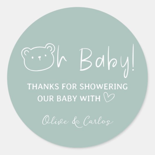 Oh Baby Beer en Hart Dank U Baby shower Ronde Sticker (Voorkant)