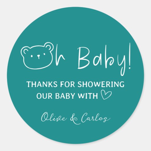 Oh Baby Beer en Hart Dank U Baby shower Ronde Sticker (Voorkant)