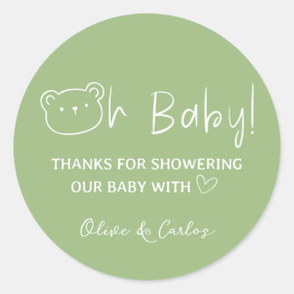 Oh Baby Beer en Hart Dank U Baby shower Ronde Sticker