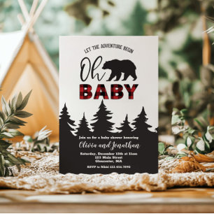 Oh Baby Beer Red Buffalo Plaid Baby shower Kaart