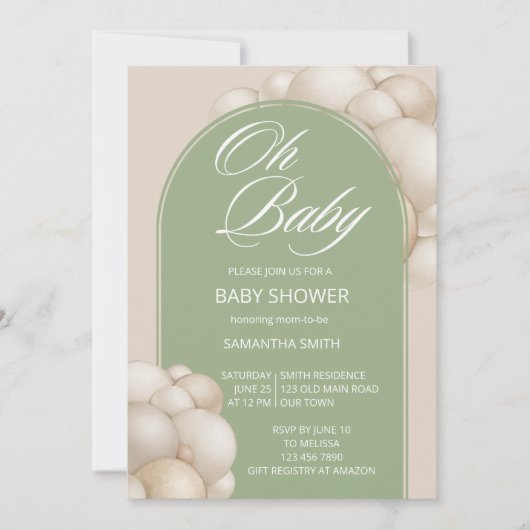 Oh baby beige ballonboog minimalistisch simpel kaart (Voorkant)