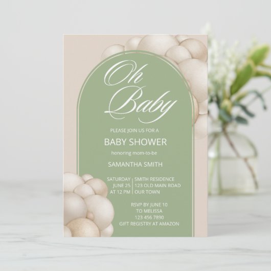Oh baby beige ballonboog minimalistisch simpel kaart (Staand voorkant)