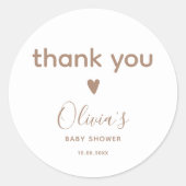 Oh Baby Beige Dank u Baby shower Ronde Sticker (Voorkant)