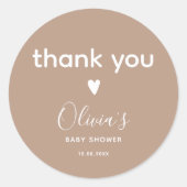 Oh Baby Beige Dank u Baby shower Ronde Sticker (Voorkant)