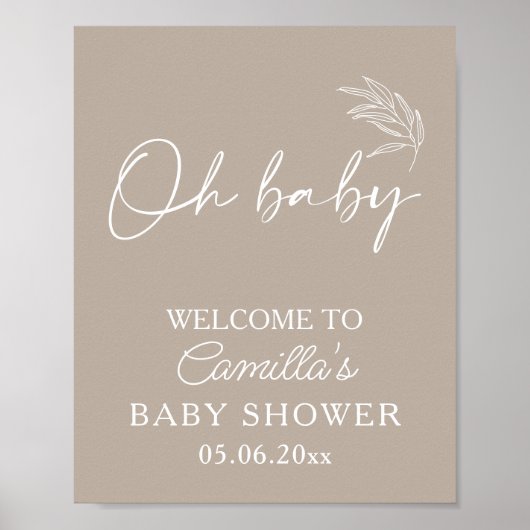 Oh Baby Beige Genderneutraal Modern Baby shower Poster (Voorkant)