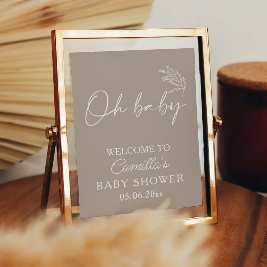 Oh Baby Beige Genderneutraal Modern Baby shower Poster