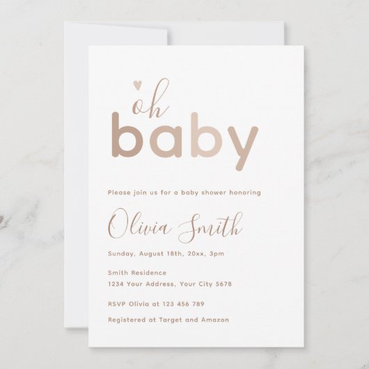 Oh Baby Beige Neutrale Babyborrel Kaart (Voorkant)