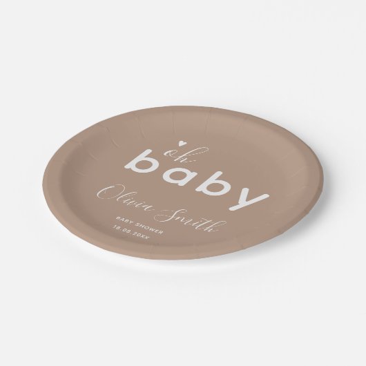 Oh Baby Beige Papieren Bordje (Gekanteld)