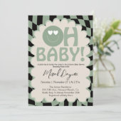Oh Baby Beige & Sage Groovy Neutral Baby Shower Kaart (Staand voorkant)