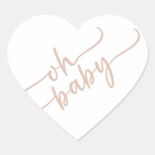 "Oh Baby" Beige Script Baby shower Hart Sticker