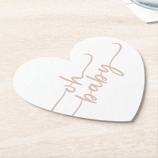 "Oh Baby" Beige Script Baby shower Kartonnen Onderzetters (Gekanteld)