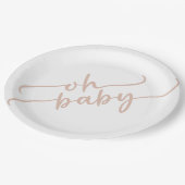 "Oh Baby" Beige Script Baby shower Papieren Bordje (Gekanteld)