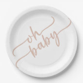 "Oh Baby" Beige Script Baby shower Papieren Bordje (Voorkant)