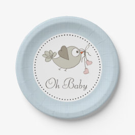 Oh Baby Bird Blauwe Baby Shower Papieren Bordje