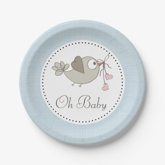 Oh Baby Bird Blue Baby shower Papieren Bordje (Voorkant)