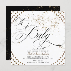 Oh Baby Black Bronze Modern Co-ed Chic Baby shower Kaart