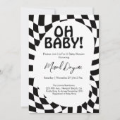 Oh Baby! Black Checkered Modern Baby Shower  Kaart (Voorkant)
