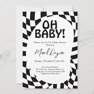 Oh Baby! Black Checkered Modern Baby Shower Kaart