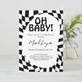 Oh Baby! Black Checkered Modern Baby Shower  Kaart (Staand voorkant)