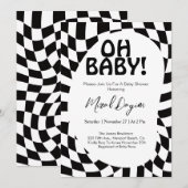 Oh Baby! Black Checkered Modern Baby Shower  Kaart (Voorkant / Achterkant)