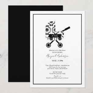 Oh Baby Black Damask Pram Baby shower Kaart