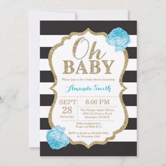 Oh Baby Black en Gold Baby shower Uitnodiging (Voorkant)