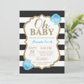 Oh Baby Black en Gold Baby shower Uitnodiging (Staand voorkant)