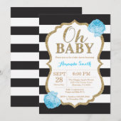Oh Baby Black en Gold Baby shower Uitnodiging (Voorkant / Achterkant)