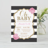 Oh Baby Black en Gold Baby shower Uitnodiging (Staand voorkant)