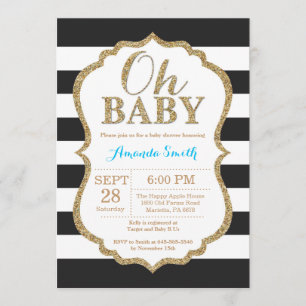 Oh Baby Black en Gold Baby shower Uitnodiging