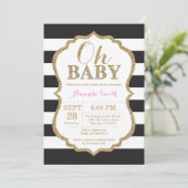 Oh Baby Black en Gold Baby shower Uitnodiging (Staand voorkant)