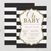 Oh Baby Black en Gold Baby shower Uitnodiging (Voorkant / Achterkant)