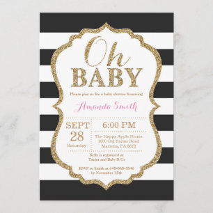 Oh Baby Black en Gold Baby shower Uitnodiging