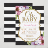 Oh Baby Black en Gold Baby shower Uitnodiging (Voorkant / Achterkant)