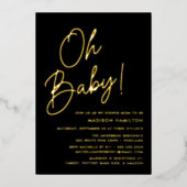 Oh Baby Black en Gold Script Baby shower Folie Uitnodiging (Voorkant)